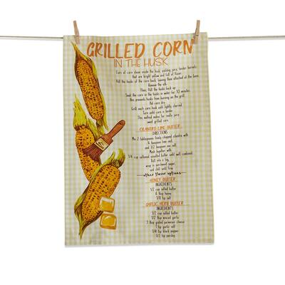 Grilled Corn Recipe Dishtowel Cotton Kitchen Towel Summer Yellow Multi 26x18 Machine Washable