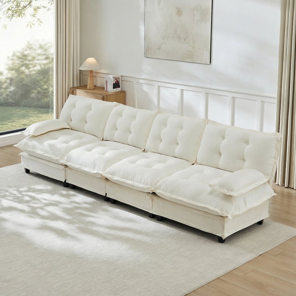 GDFStudio Orion 138" 4-Seater Cloud Modular Sectional Couch with Chenille Fabric and Lattice Cushions