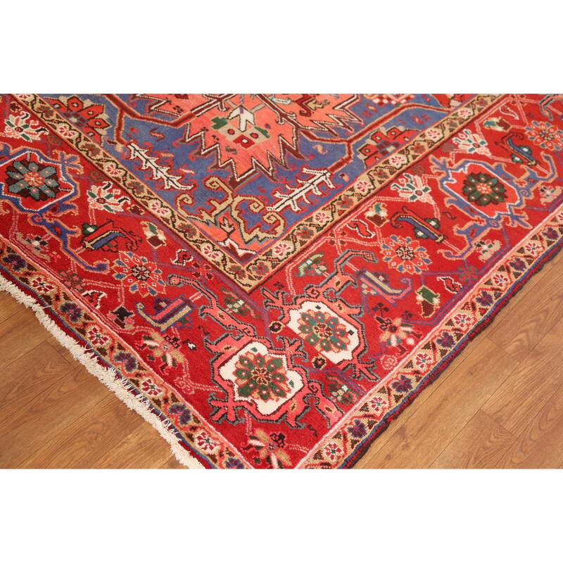 Hand Knotted Oriental 100% Wool Carpet Traditional Medallion Oranges & Rust Heriz Area Rug - 13' 0'' X 10' 3''