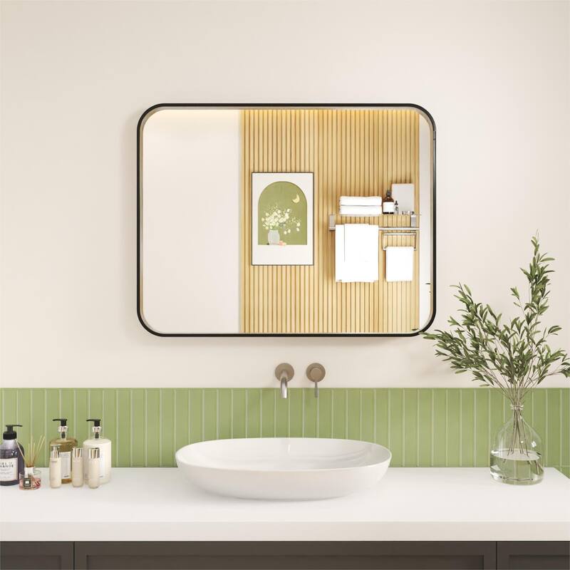 Organnice Rectangular Aluminum Frame Vanity Bathroom Mirror with Clear Glass