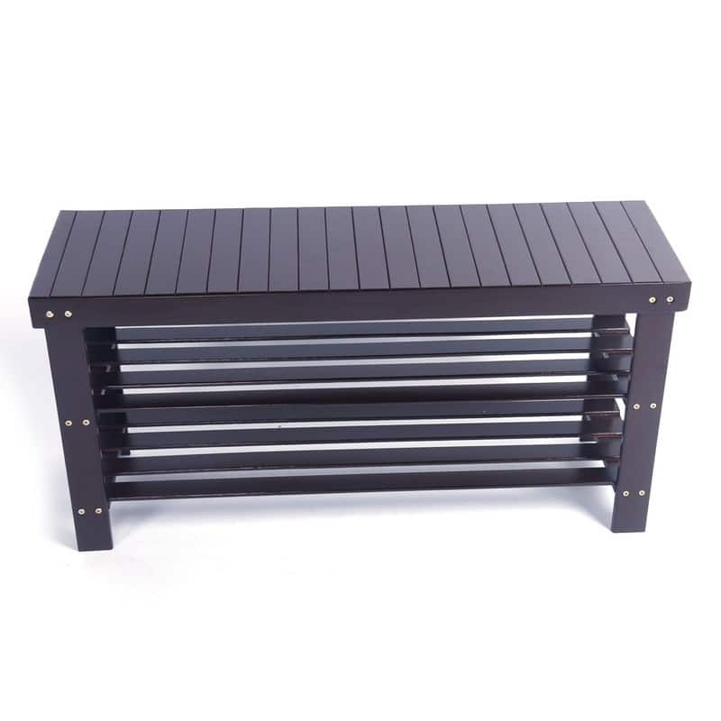 Strip Pattern 3 Tiers Bamboo Stool Shoe Rack Coffee - Brown