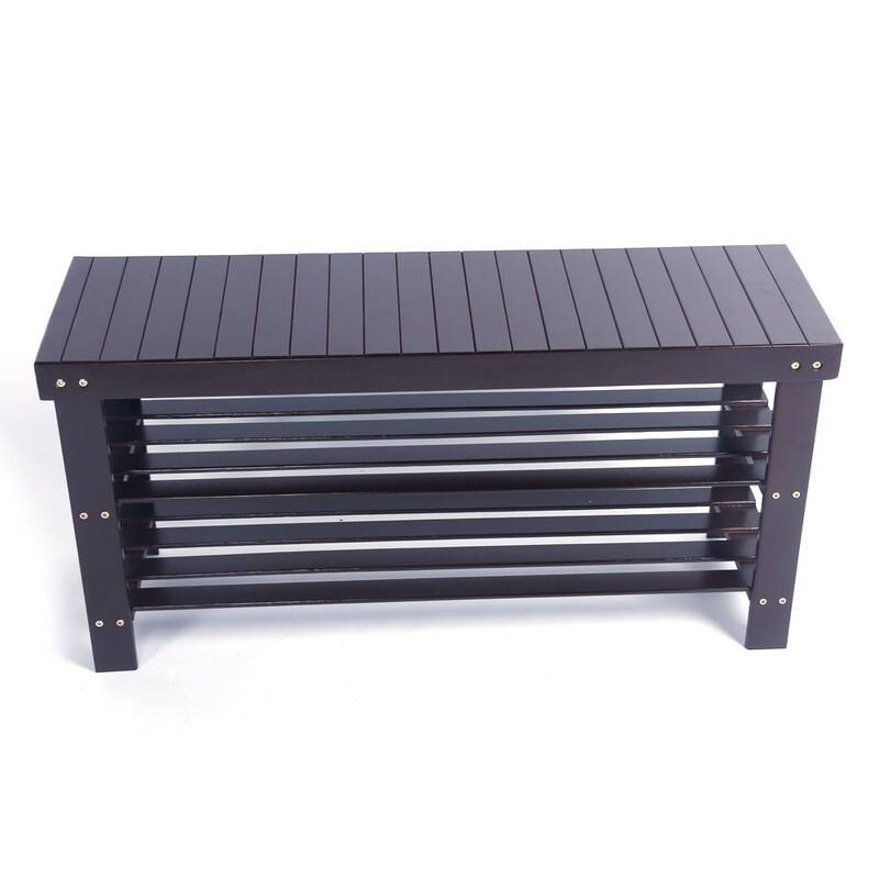Strip Pattern 3 Tiers Bamboo Stool Shoe Rack Coffee - Brown