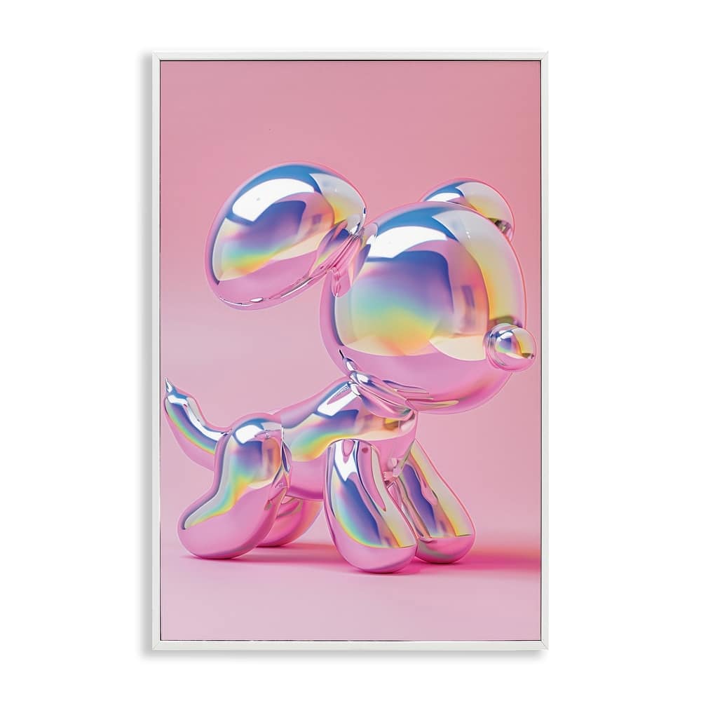 Stupell Pink & Iridescent Trendy Dog Framed Giclee Art Design By LSR Design Studio