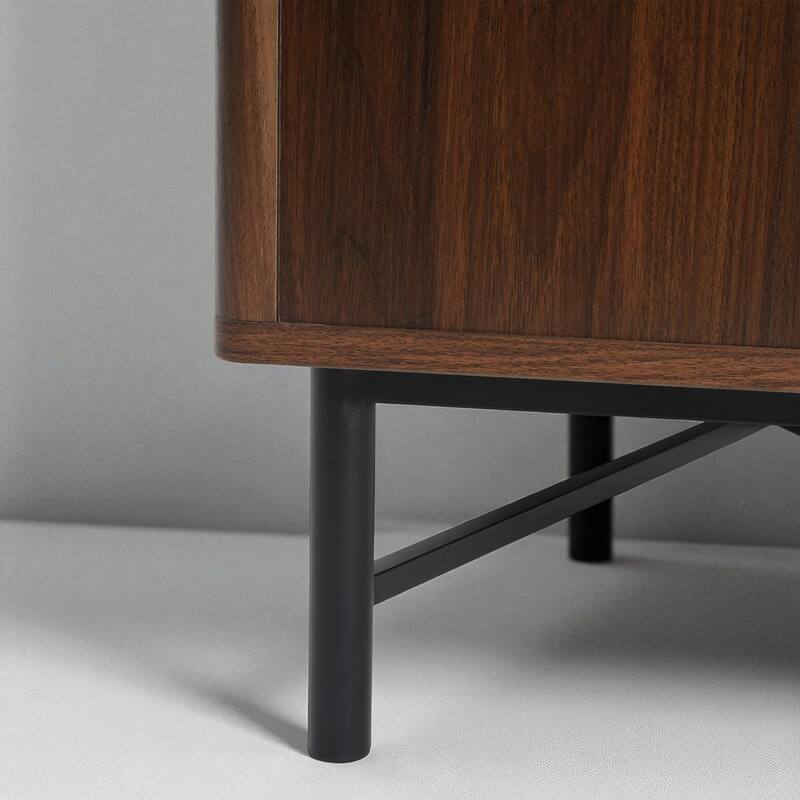 66" Media Console TV Stand with 4 Doors, Adjustable Shelves, Cable Management, Wood Finish & Metal Legs, Fits 65" TV