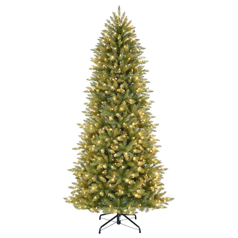 Puleo International 7.5 ft. Pre Lit Slim Fraser Fir Artificial Christmas Tree