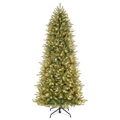 Puleo International 7.5 ft. Pre Lit Slim Fraser Fir Artificial Christmas Tree