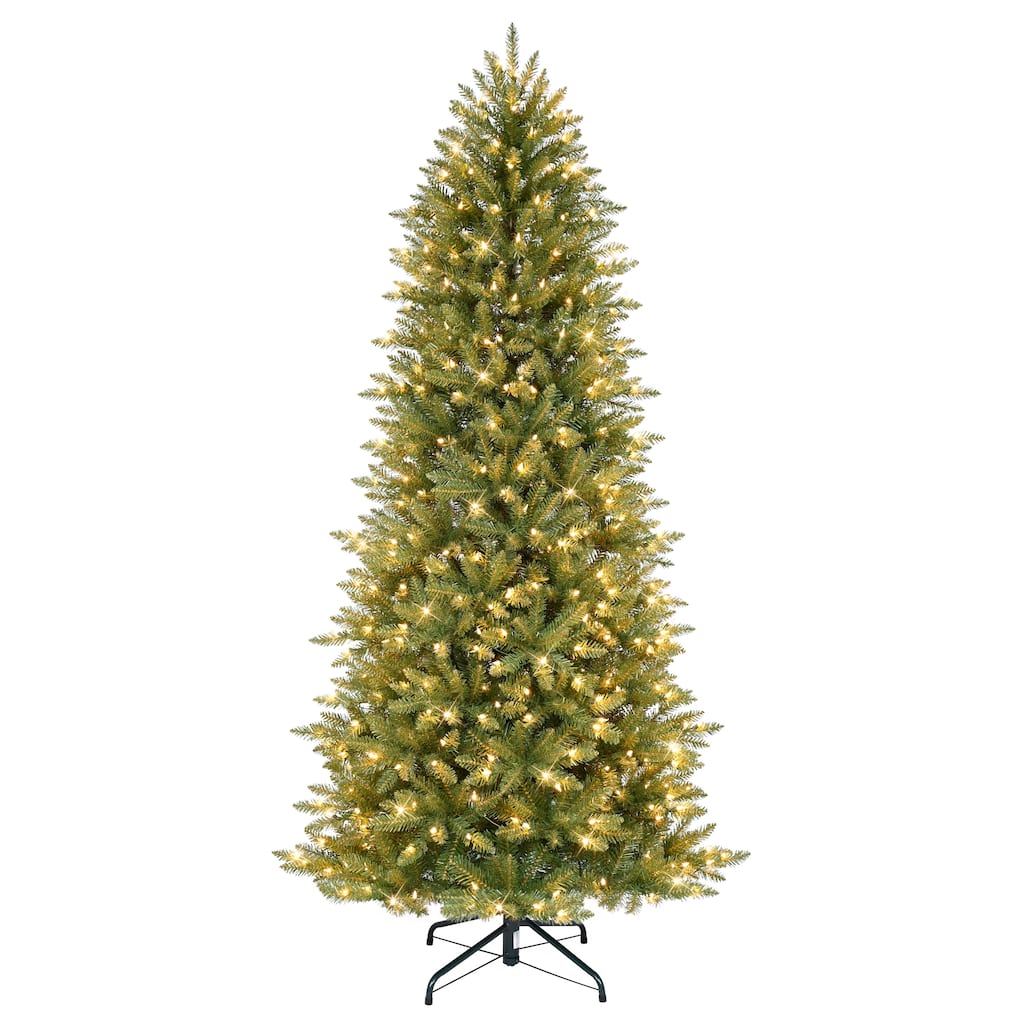 Puleo International 7.5 ft. Pre Lit Slim Fraser Fir Artificial Christmas Tree