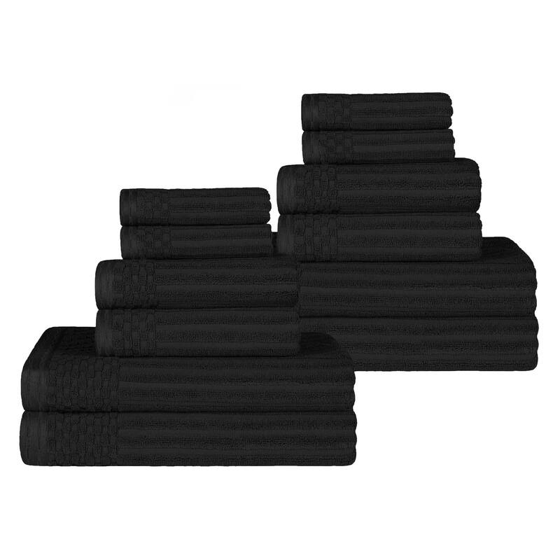 Superior Cotton 12-Piece Solid and Checkered Border Towel Set