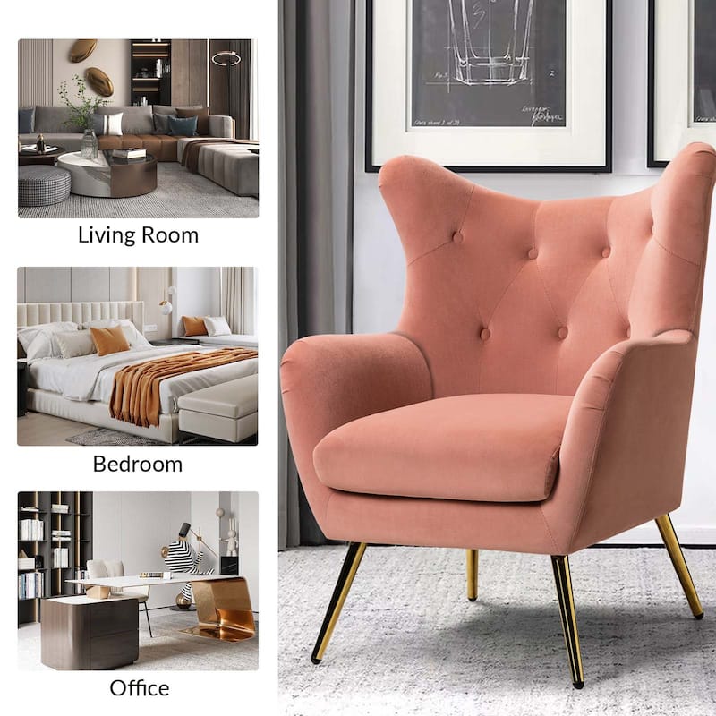 Eusebio Modern Velvet Accent Chair with Tufted Wingback for Living Room Set of 2 by HULALA HOME