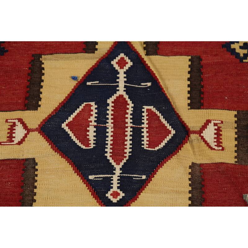 Red Kilim Qashqai Persian Vintage Rug Hand-Knotted Wool Carpet - 4'3"x 7'2"