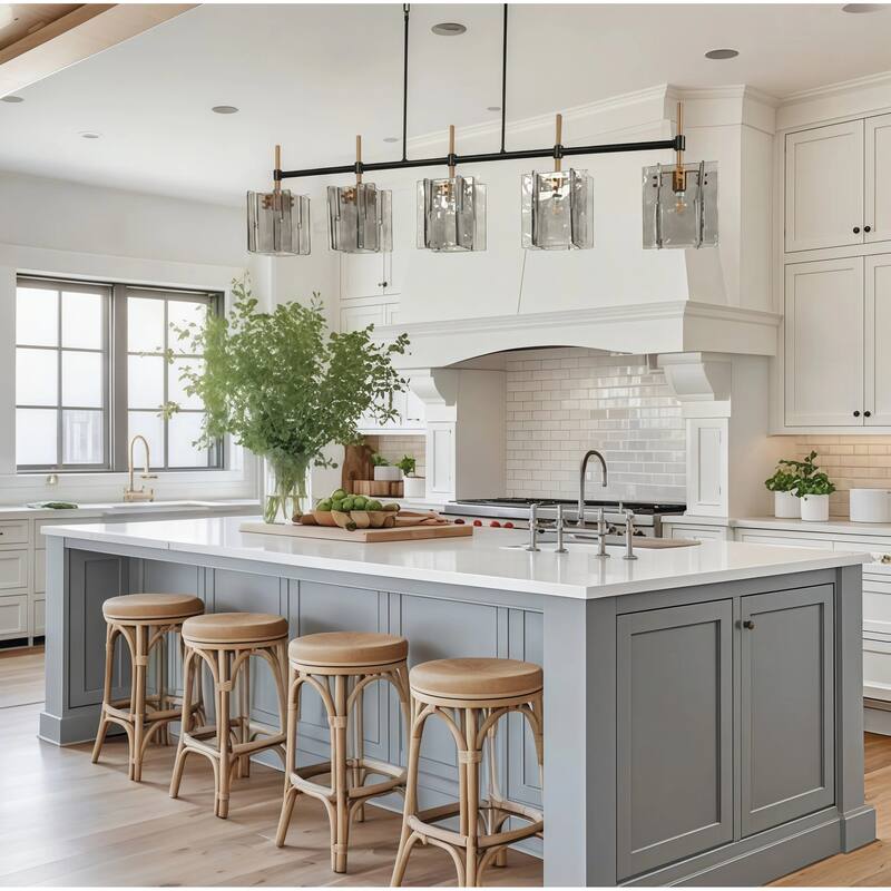 Kasy Modern 5-Light Smoky Textured Glass Chandelier Oversized Kitchen Island Light for 8-10 Dining Sets