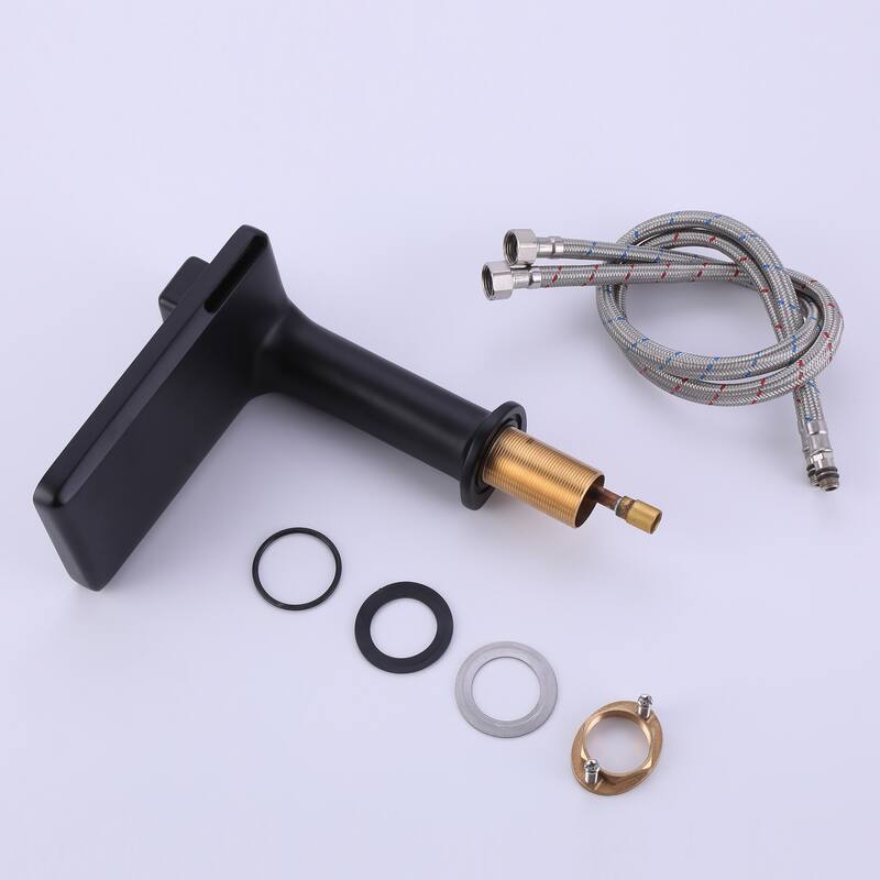 7.75"H Brass Waterfall Bathroom Sink Faucet, Vanity Single Handle One Hole Basin Modern Lavatory Faucet