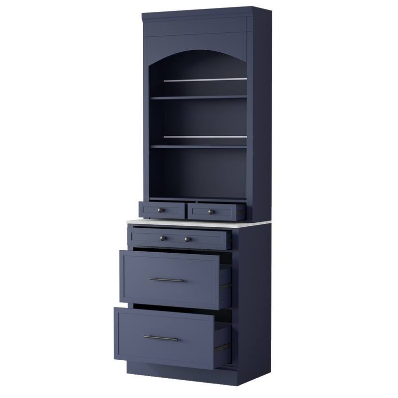 Kitchen Pantry with Countertop, Tall Freestanding Storage Cabinet with 5 Storage Drawers & Adjustable Shelf