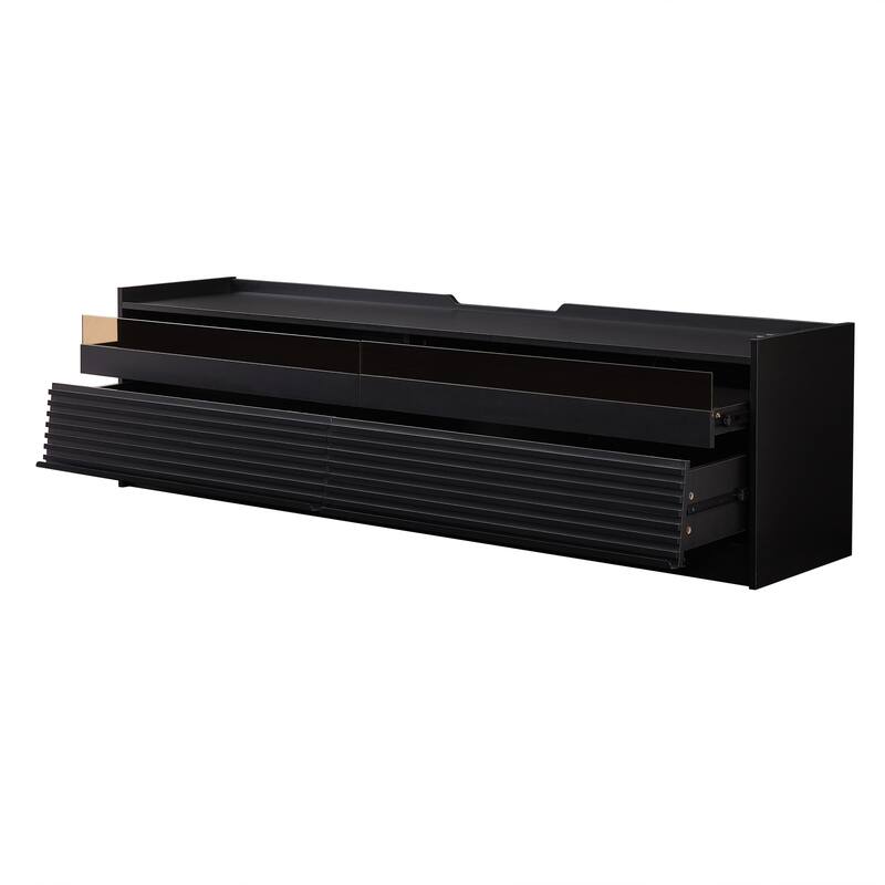 Modern TV Stand with Drawers Design and Built-in Charging Ports and Ambient LED Lighting
