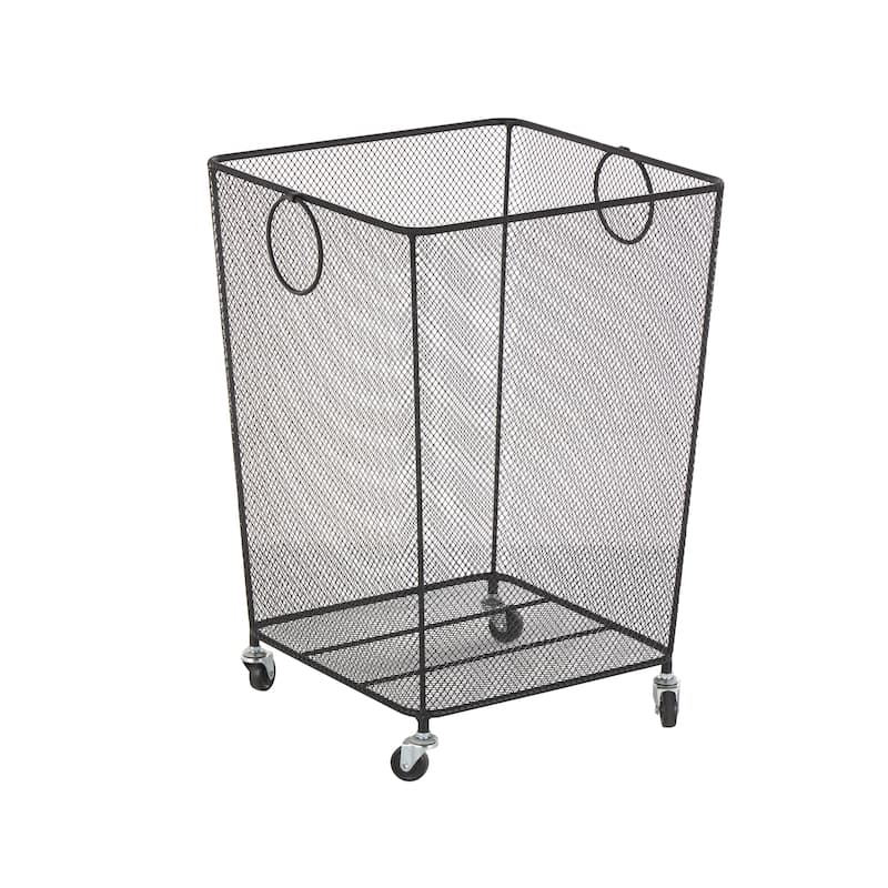 Metal Square Mesh Wire Rolling Laundry Storage Cart with Ring Handles - Black or Gold - Roche River Decor