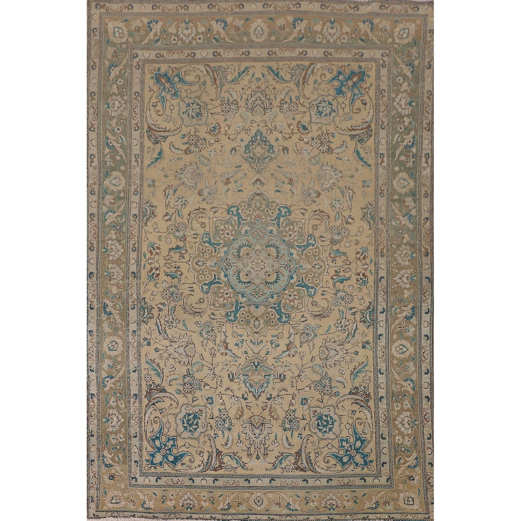 Distressed Tabriz Persian Vintage Area Rug Handmade Wool Carpet - 6'8"x 10'2"