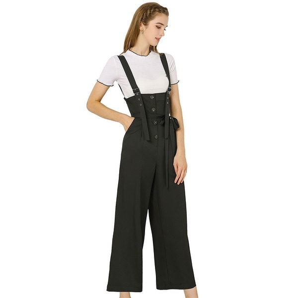 Women's Button Front High Waist Belt Straight Overall Jumpsuit. Opens flyout.