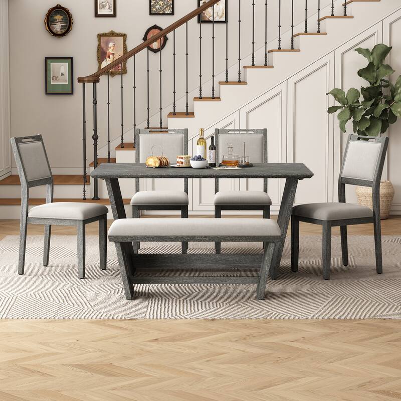 6-Piece Transitional Dining Set with 4 Chairs & Bench