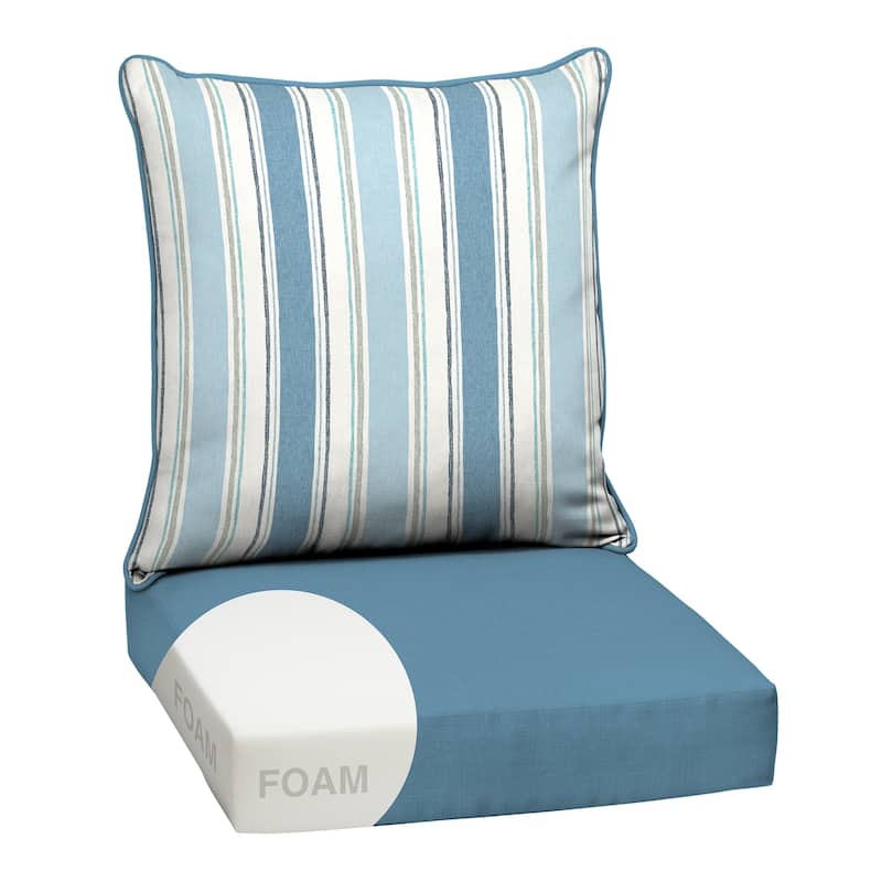 ARDEN Outdoor Foam Deep Seat Cushion Set, 24 in x 24 in - French Blue Linen Stripe