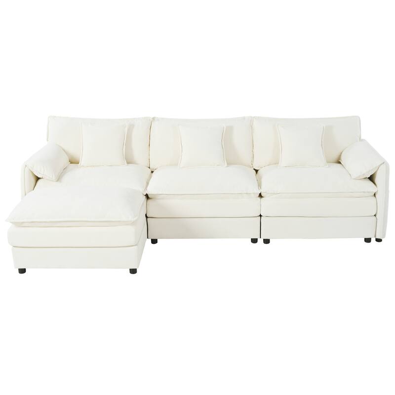 109.45" Chenille Upholstered L-Shaped Modular Sectional Sofa with Double-Layer Cushions, DIY Combination