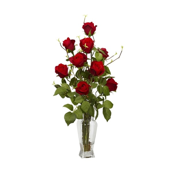 Nearly Natural Rosebud Silk Flower Arrangement - Red