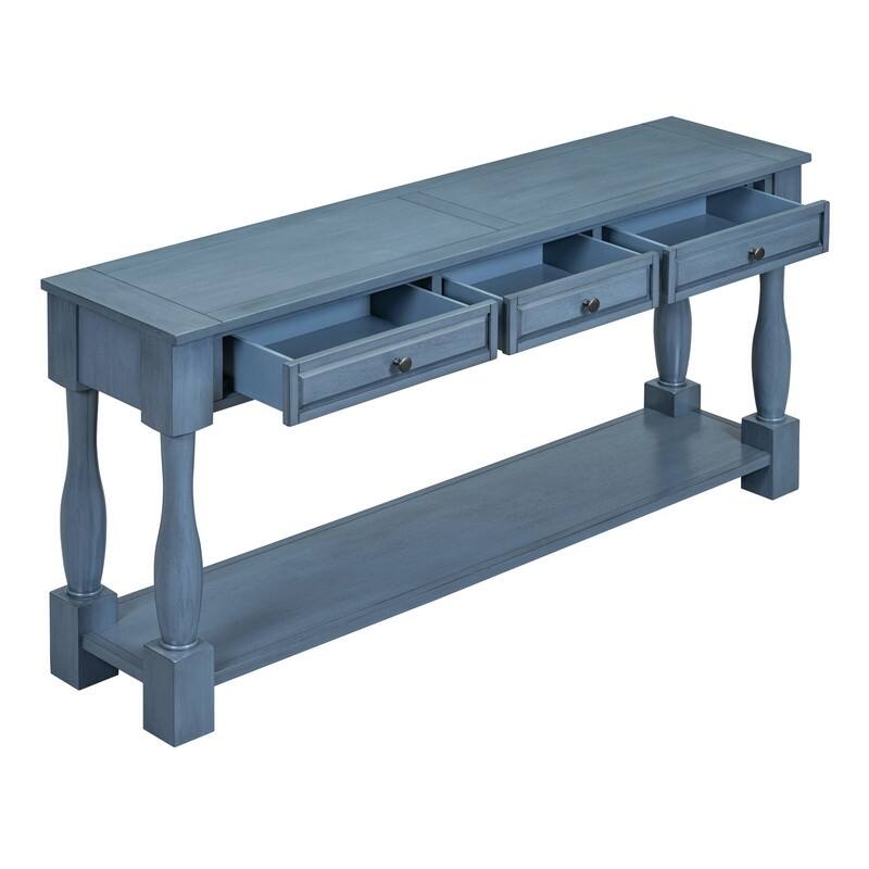 63"Long Console Table with 3 Drawers and Shelf for Entryway and Living Room in Mediterranean Design
