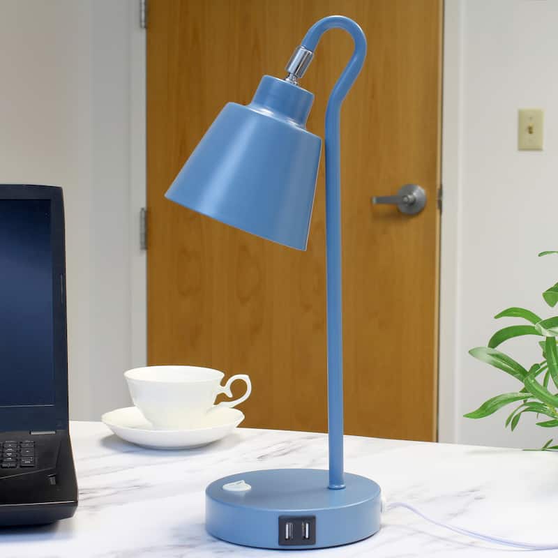Modern Metal Desk Lamp with Dual USB Charging Ports Adjustable Arm Multiple Colors - 7.28” x 5.60” x 16”