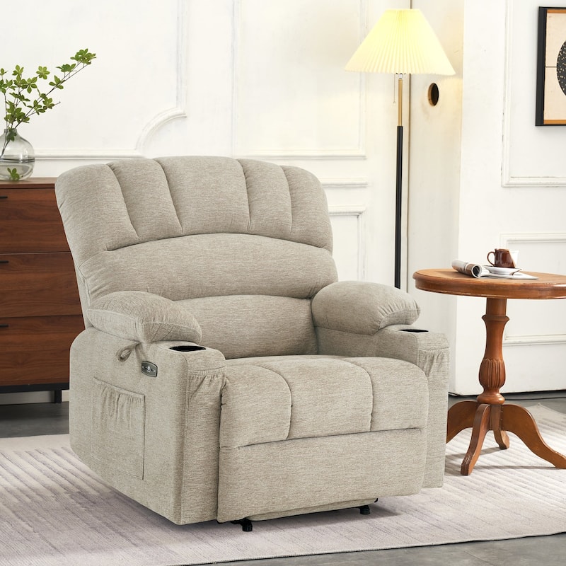 MCombo Recliner Chair Sofa with Massage and Heat for Big Elderly People,Fabric R7093(Small-Wide)