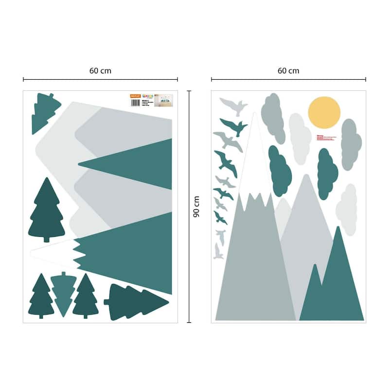 Walplus Green Grey Mountains Landscape Clouds Birds Children Wall Stickers
