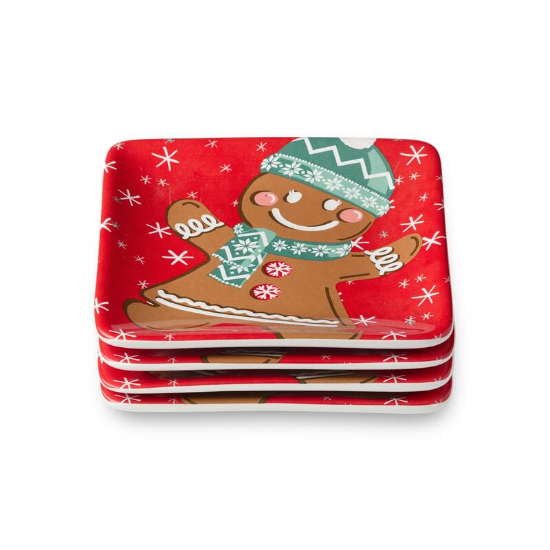 Certifed International Christmas Whimsy Gingerbread Set of 4 Canape/Appetizer/Luncheon Plates 6" Assorted Designs