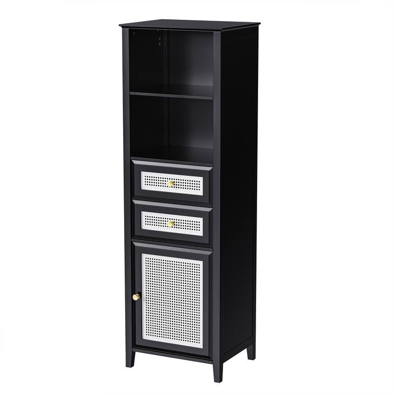 Black Rattan TV Stand Sets with TV Console and 2 Tall Cabinets - 102.10" x 15.70" x 63.00"