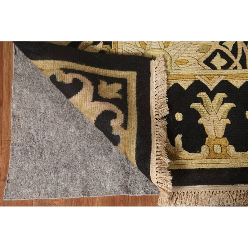Black & Gold Agra Indian Area Rug Handmade Wool Carpet - 6'2"x 9'4"