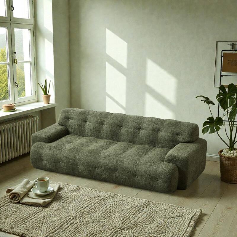 87.4 Inch Cloud Style 3 Seater Sofa, Button Tufted Chenille Upholstered Couch with Square Arms, No Assembly