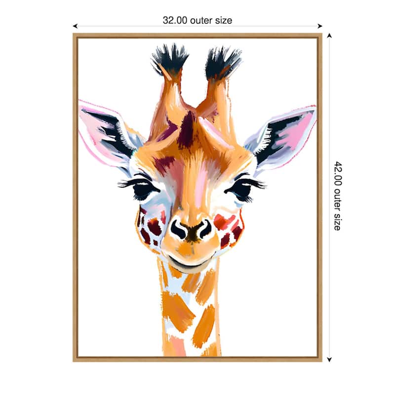 Giraffe by Ohkimiko Framed Canvas Wall Art - 32 x 42 in