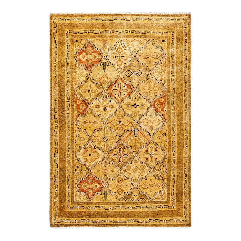 Overton Hand Knotted Wool Vintage Inspired Traditional Ottoman Gold Area Rug - 4' 3" x 6' 2"