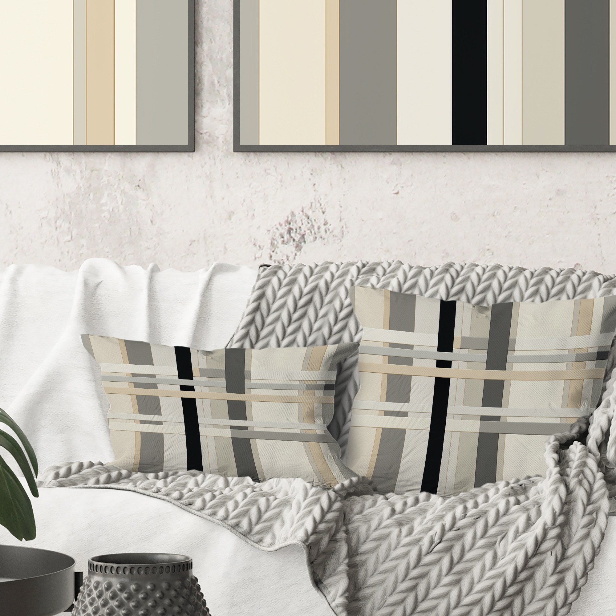 Gray and white striped pillows best sale