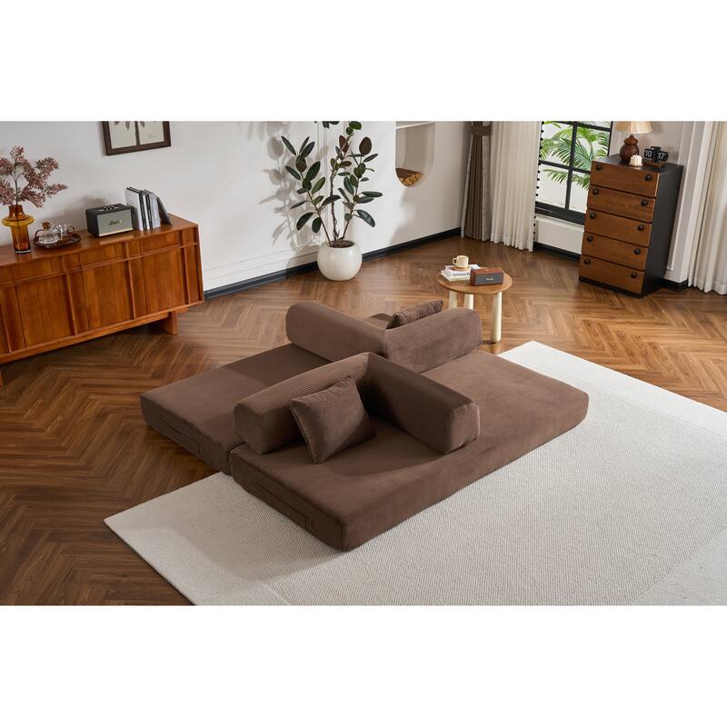 Convertible Sleeper Sofa Bed with Pillow, Modern Corduroy Folding Mattress Couch, Floor Sofa Lounge for Compact Spaces