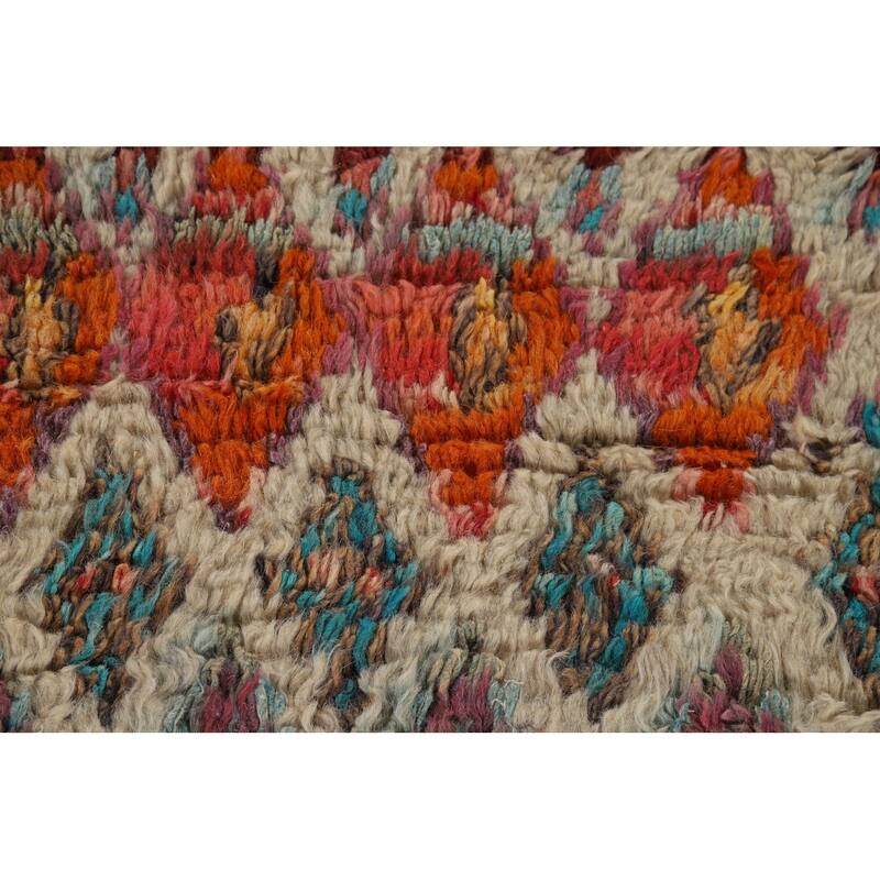 Hand Knotted Oriental 100% Wool Carpet Modern All-Over Beige & Ivories Moroccan Runner Rug - 6' 6'' X 3' 3''