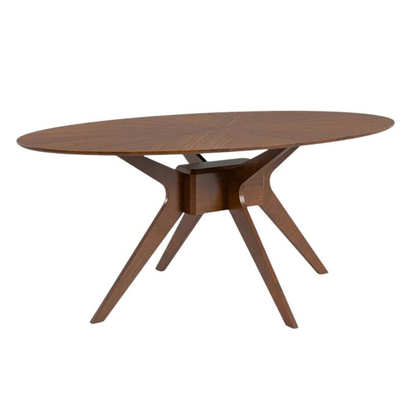 Ebik Dining Table, 71 Inch Oval Top in Walnut Brown Sunburst Veneer - Walnut Brown