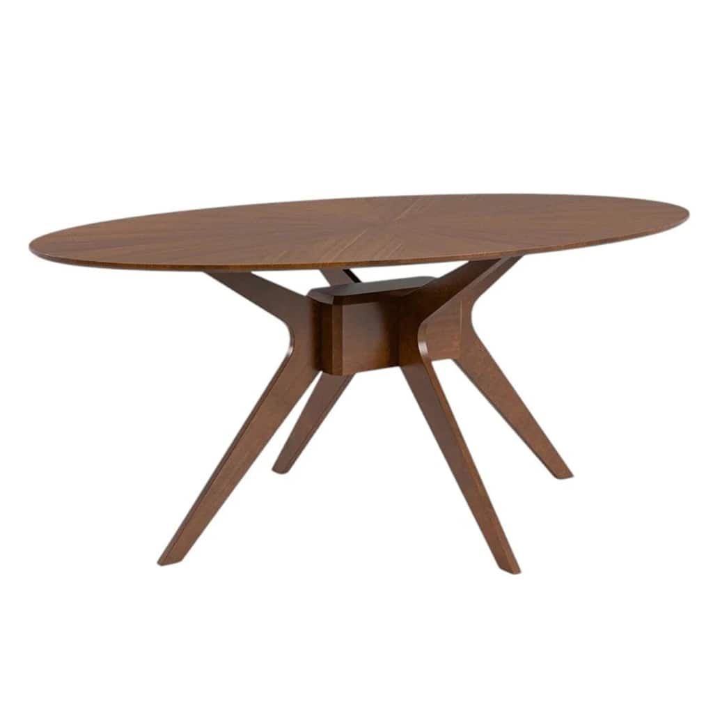 Ebik Dining Table, 71 Inch Oval Top in Walnut Brown Sunburst Veneer - Walnut Brown