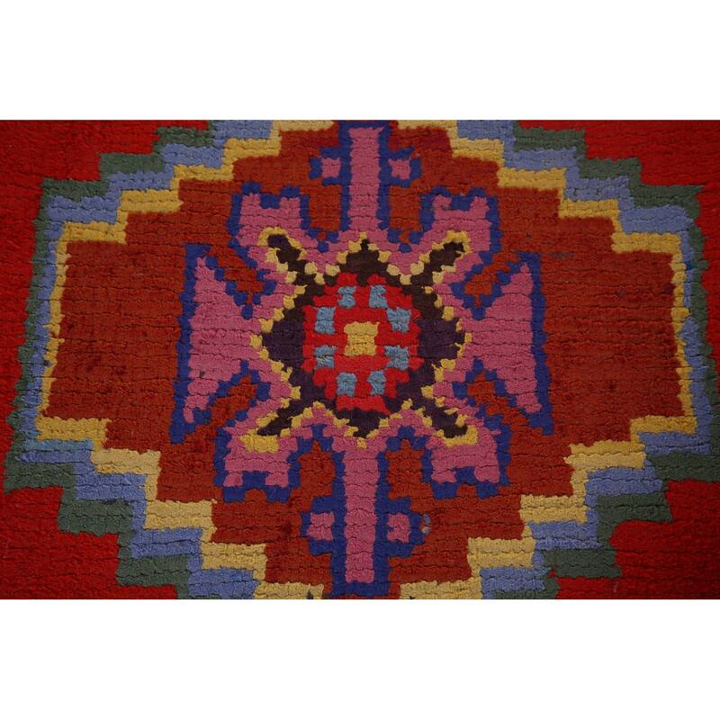 Red Geometric Anatolian Turkish Runner Rug Handmade Silk Carpet - 2'9"x 12'11"