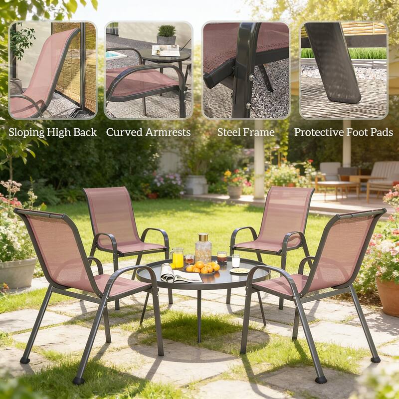 GDFStudio - Holmgren Outdoor Mesh Dining Chairs with Space-Saving Stackable Design Set - Set of 4