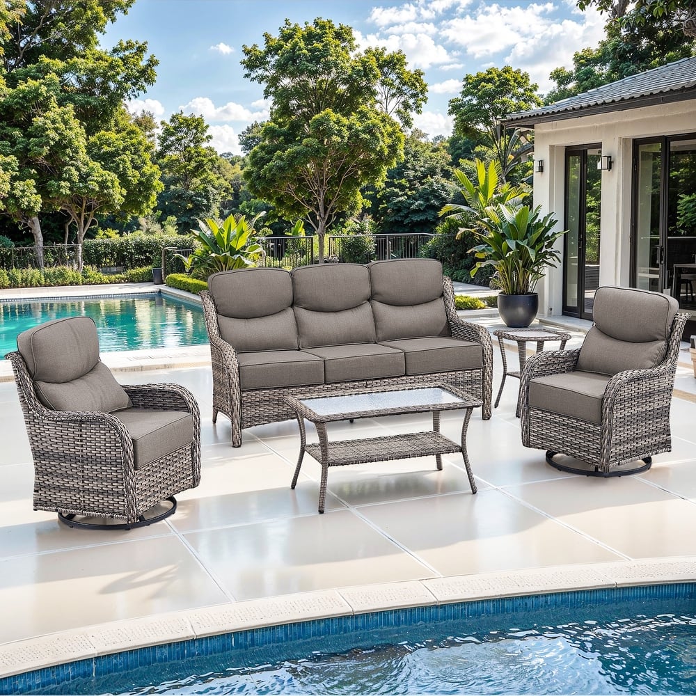 Gymojoy 5-Piece Patio Furniture Set with Swivel Glider Chairs, 6-Inch Ultra-Plush Cushions & Water-Resistant Olefin Fabric