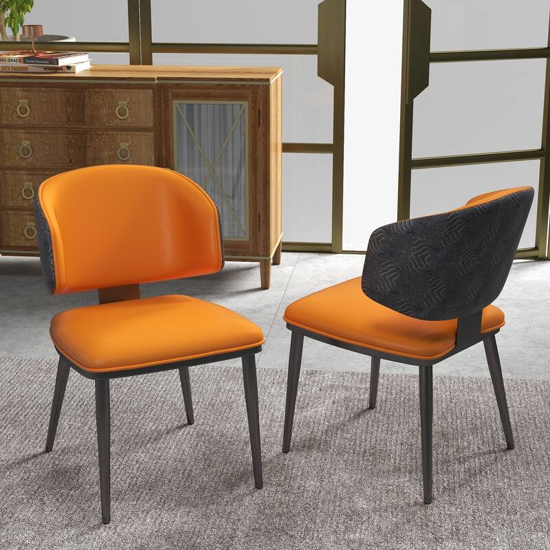 Modern Curved Back Upholstered Side Chair (Set of 2) - Orange&Blue