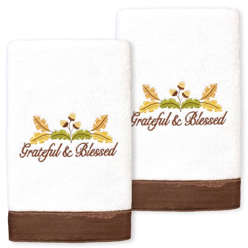 Authentic Hotel and Spa Blessed - Embroidered Luxury 100% Turkish Cotton Hand Towels (Set of 2) - White