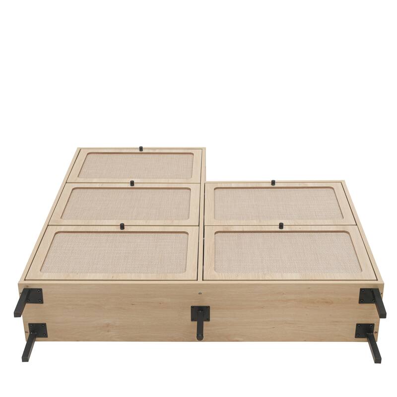 Rattan 5 Door Shoe Rack, Freestanding Modern Shoe Storage Cabinet, for Entryway