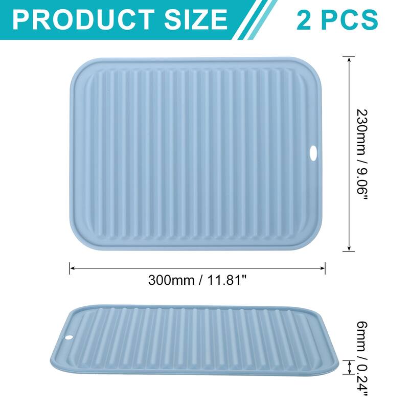 2 Pack Silicone Dish Drying Mat, 9"x12" Trivets for Hot Pots and Pans - Blue