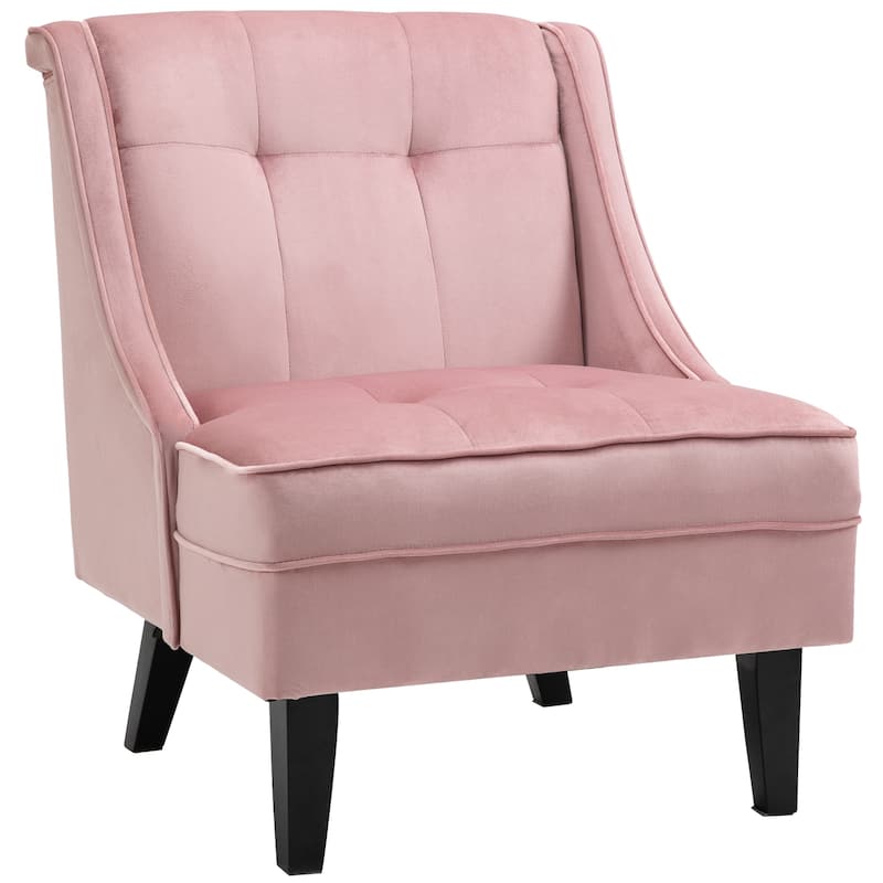 HOMCOM Tufted Single Sofa Chair with Rubber Wood Legs, Thick Padding Mid-Back, and Wings for Living Room
