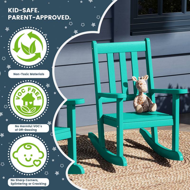 Laguna Kids Outdoor Poly Rocking Chair with Side Table 3-Piece Set