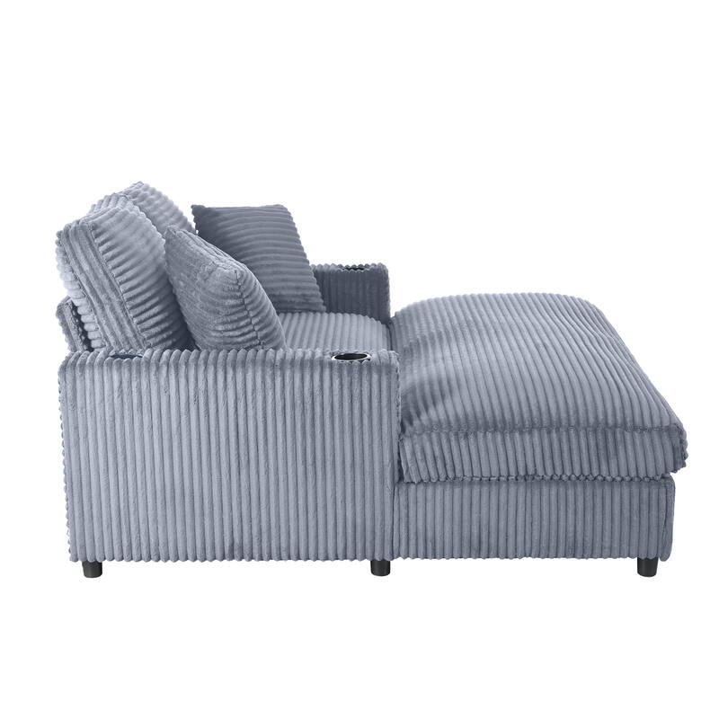 GDFStudio - Polyester 50.9" Loveseat Chaise with Cup Holders